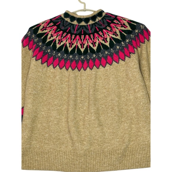 Vince Camuto Womens Fair Isle Mock Neck Sweater Large Mockneck Brown Pink Greeo - Picture 7 of 11